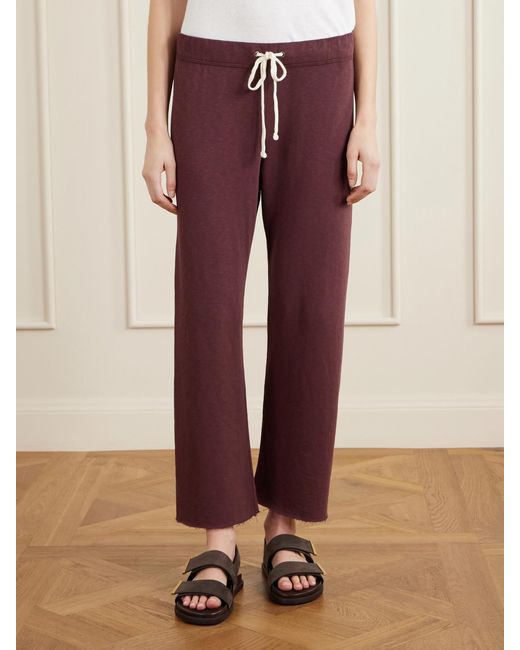 James Perse Purple Cropped Cotton-Terry Wide-Leg Track Pants