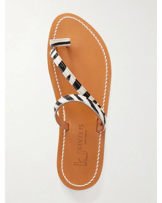 K. Jacques Brown Actium Zebra-Print Calf Hair Sandals