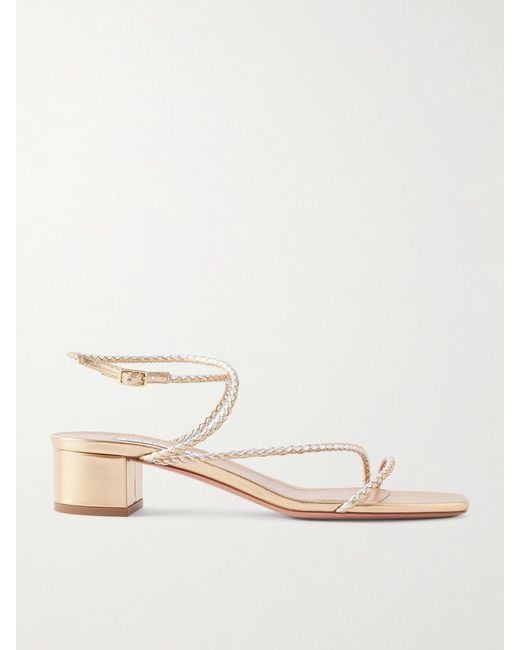 Aquazzura Natural Luca Braided Metallic Leather Sandals