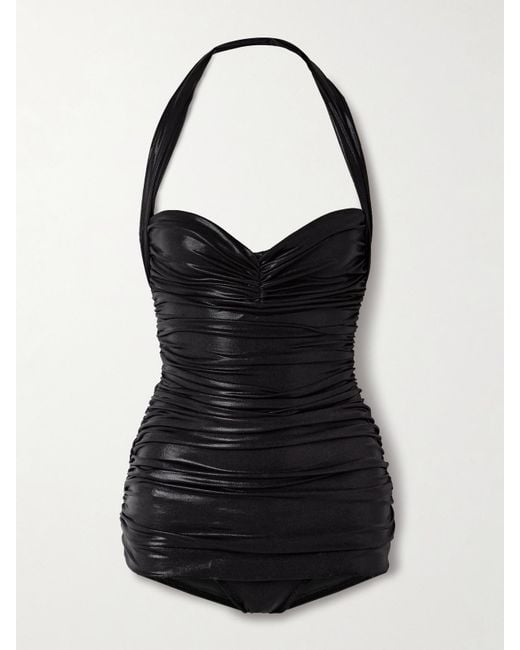 Norma Kamali Black Bill Mio Neckholder-Badeanzug