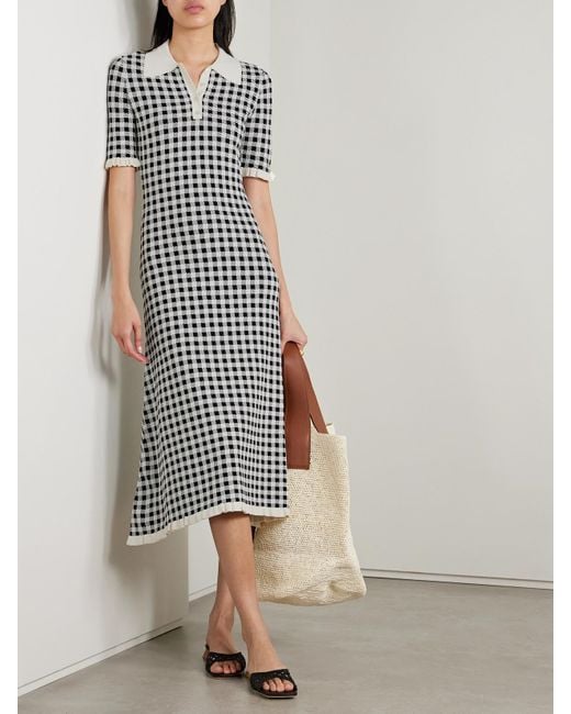 Robe Midi En Mailles Jacquard À Carreaux Et À Volants Saige Sea en coloris White