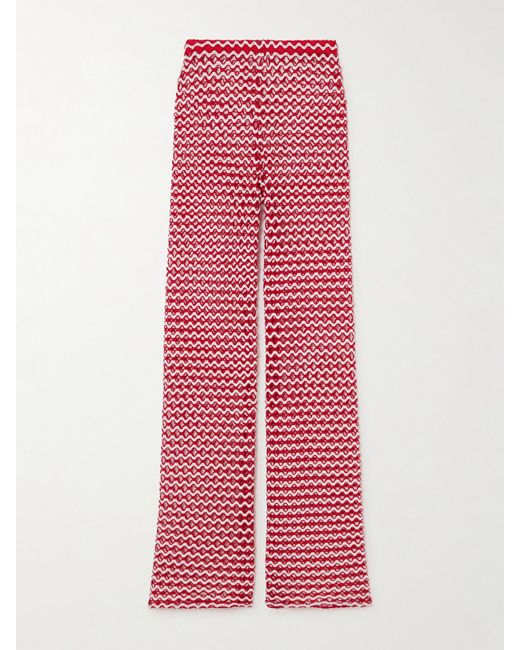 SARA CRISTINA Red Playa Hose Mit Weitem Bein Aus Zweifarbigem Häkelmaterial