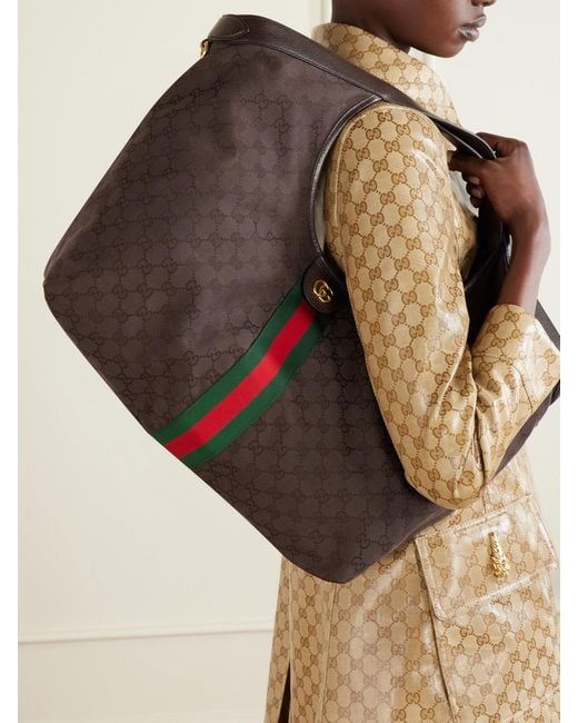 Gucci Gray Giglio Leather-Trimmed Canvas-Jacquard Tote