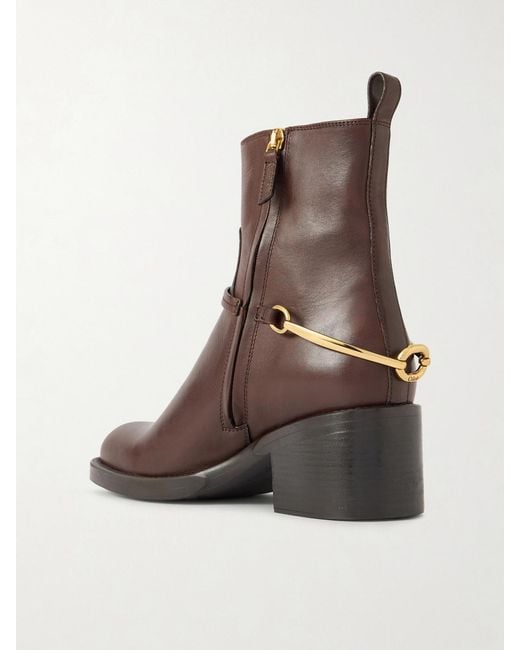 Chloé Brown Dakota Embellished Leather Ankle Boots
