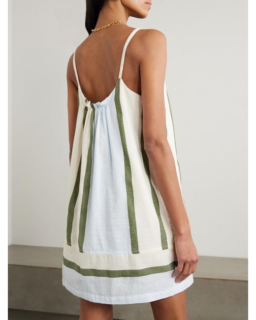 Lemlem Blue Zina Striped Cotton-Blend Mini Dress