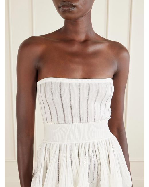 Alaïa White Tiered Pointelle-Knit Mini Dress