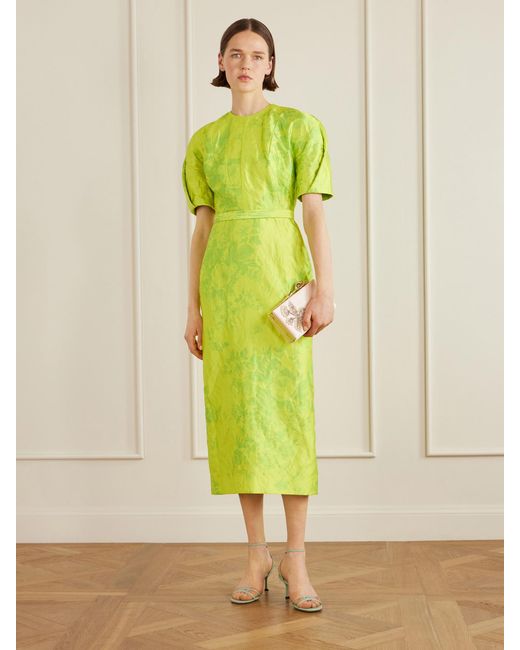 Erdem Green Printed Crinkled-Satin Midi Dress