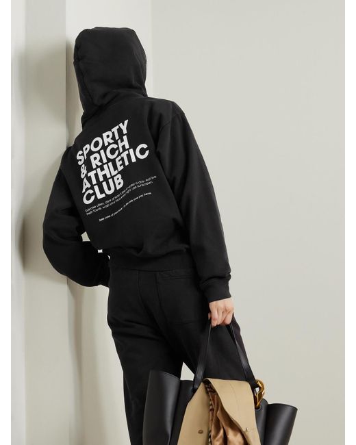 Sporty & Rich Exercise Often Printed Cotton-jersey Hoodie in Black