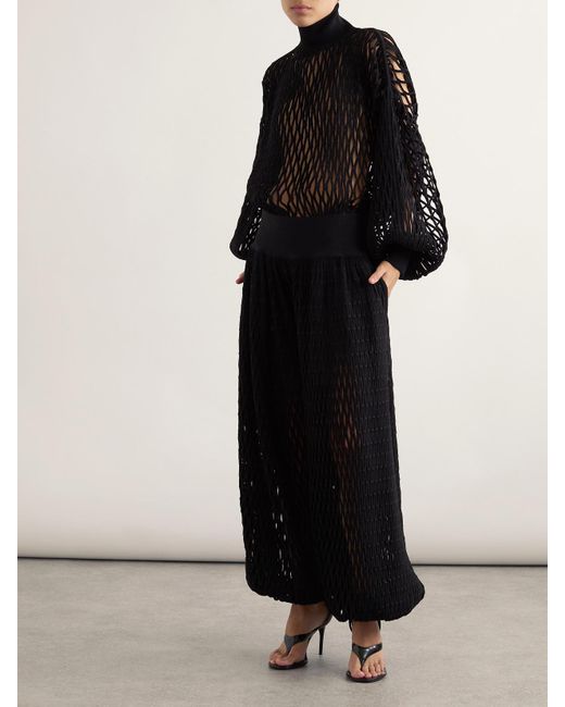 Alaïa Black Open-Knit Tapered Pants