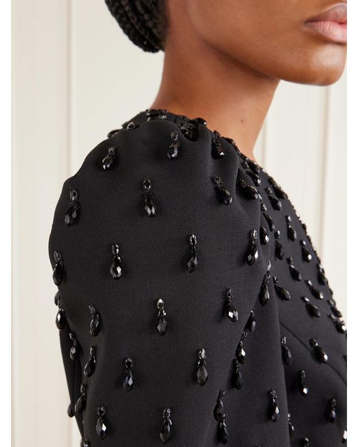 Carolina Herrera Blue Cropped Crystal-Embellished Wool-Blend Jacket