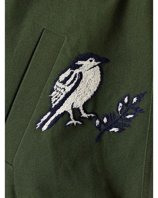 Sea Green Clyde Corduroy-Trimmed Embroidered Cotton Jacket