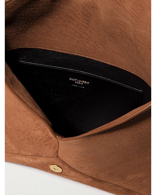 Saint Laurent Brown Cassandre Large Textured-Nubuck Clutch