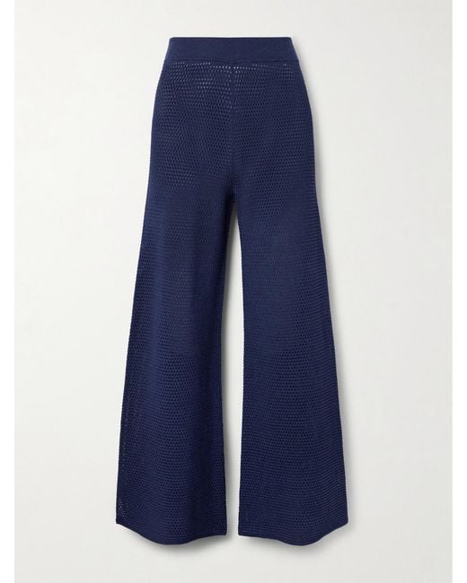 Eres Blue Bayadere Goeland Open-Knit Cotton-Blend Wide-Leg Pants