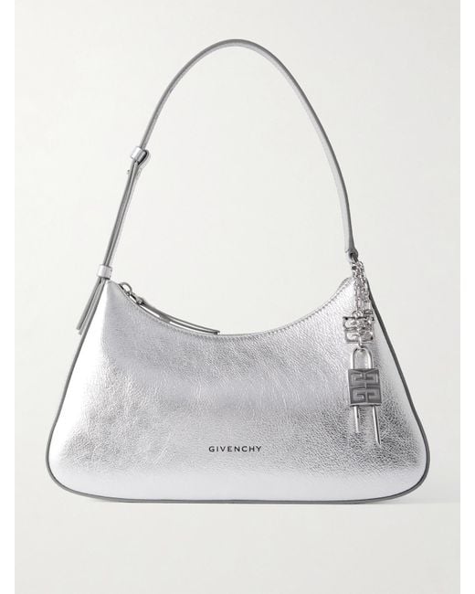 Sac Porté Épaule En Cuir Texturé Métallisé À Ornements Lucky Lock Small Givenchy en coloris Gray