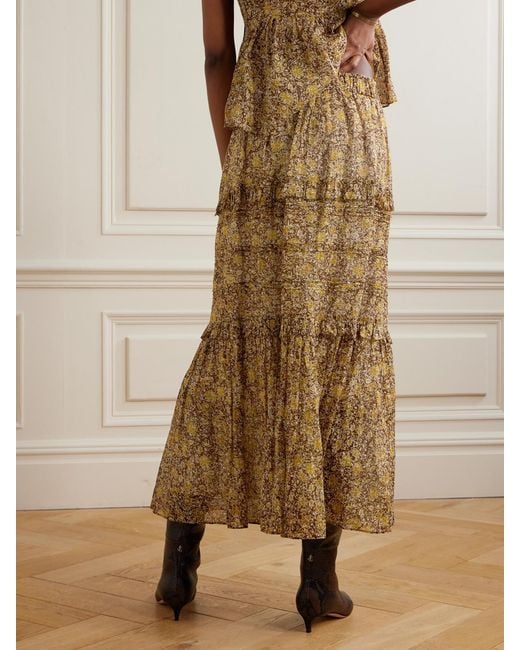 Isabel Marant Natural Volomia Floral-Print Tiered Cotton Midi Skirt