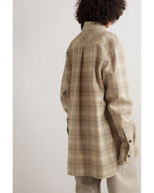 Bottega Veneta Natural Oversized Checked Leather Shirt