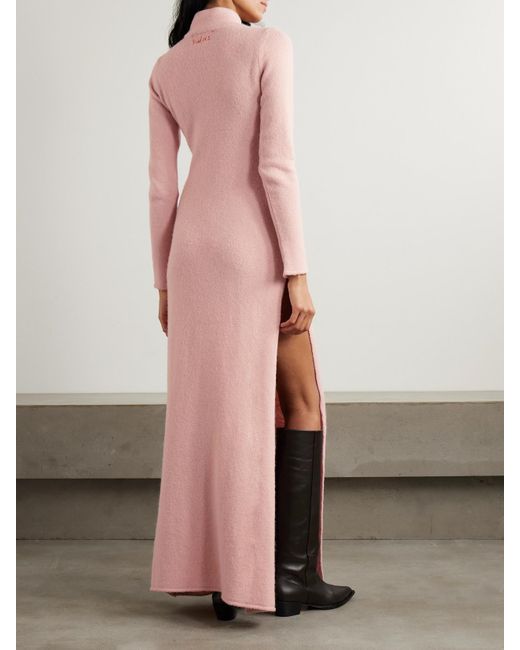 Siedres Pink Embroidered Stretch-Knit Turtleneck Maxi Dress