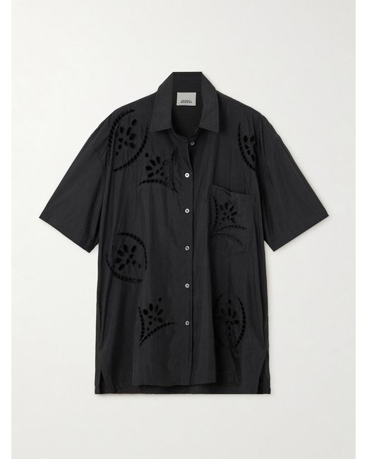 Isabel Marant Black Bilya Oversized Broderie Anglaise Modal-Blend Shirt