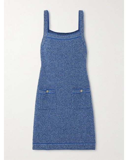 Gucci Blue Minikleid Aus Bouclé Aus Einer Baumwollmischung Mit Streifen