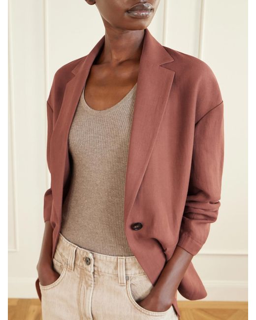 Brunello Cucinelli Pink Embellished Belted Twill Wrap Jacket