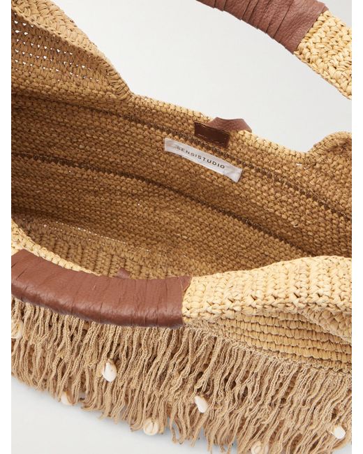 Sensi Studio Metallic Leather-Trimmed Embellished Fringed Straw Tote