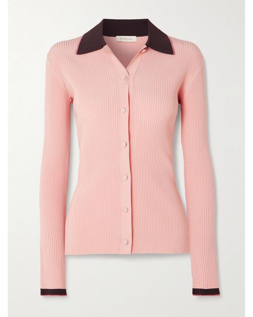 Zimmermann Pink Two-Tone Ribbed-Knit Cardigan
