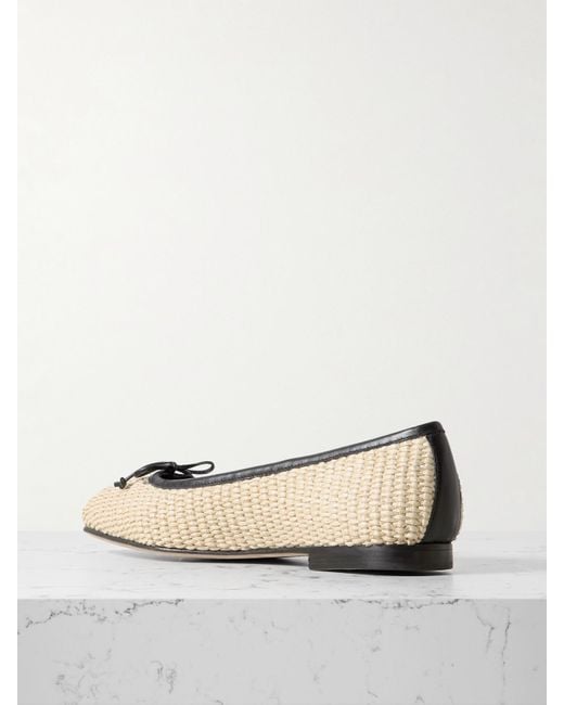 Manolo Blahnik White Veralli Leather-Trimmed Raffia Ballet Flats