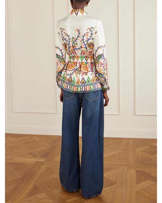 Etro White Safari Belted Paisley-Print Satin-Twill Jacket