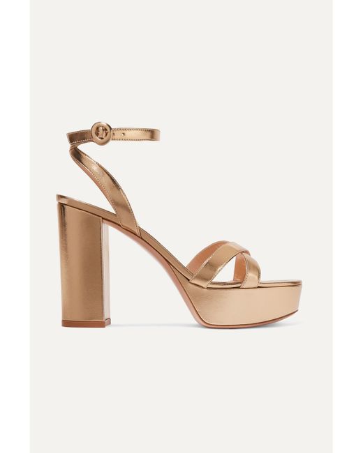 Gianvito Rossi Natural Poppy 120 Metallic Leather Platform Sandals