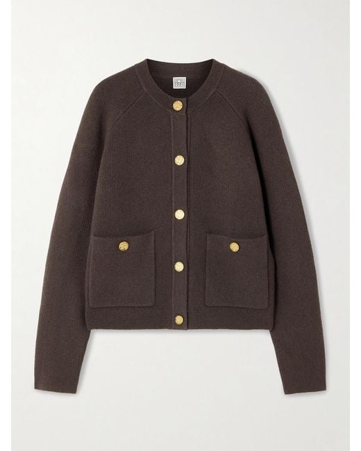 Totême  Brown Ribbed Cashmere And Wool-Blend Cardigan