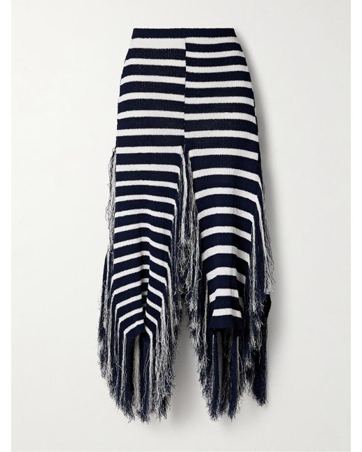 Proenza Schouler Blue Yves Asymmetrischer Maxirock Aus Strick Mit Fransen Und Streifen