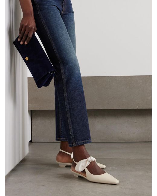 Neous Natural Uba Bow-Embellished Faille And Leather Slingback Flats
