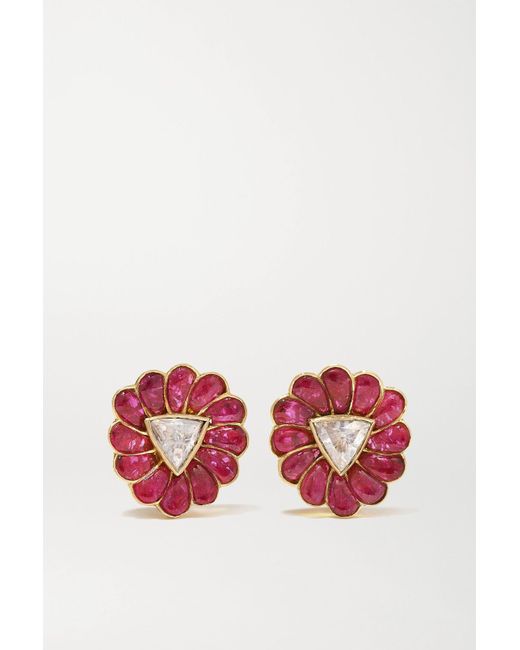 Amrapali Metallic 18-karat Gold, Ruby And Diamond Earrings