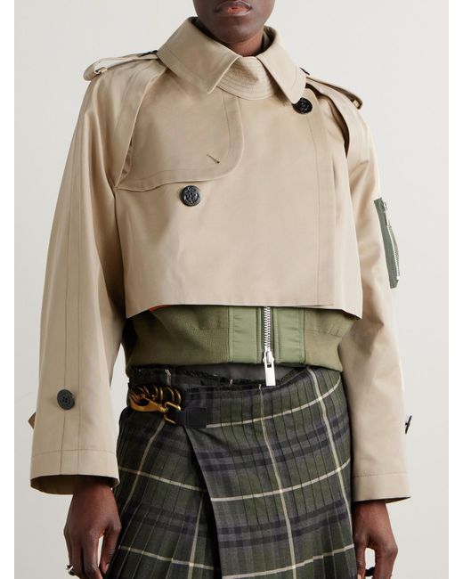 Sacai Natural Layered Shell-Trimmed Cotton-Blend Gabardine And Knitted Jacket
