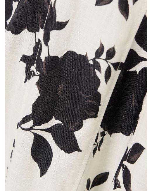 Self-Portrait White Floral-Print Linen And Cotton-Blend Midi Dress