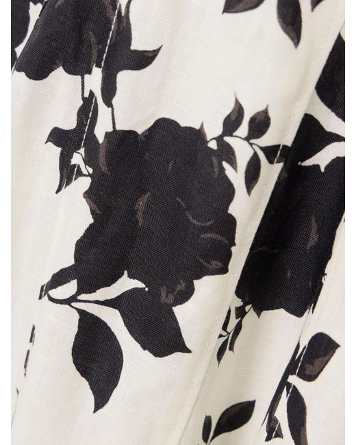 Robe Midi En Lin Et Coton Mélangés À Imprimé Fleuri Self-Portrait en coloris White