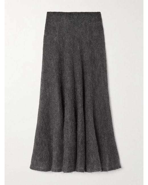 Alaïa Gray Pleated Mohair-Blend Midi Skirt