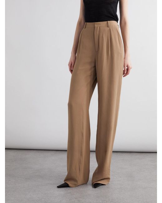 Pantalon Droit En Georgette De Soie Saint Laurent en coloris Natural