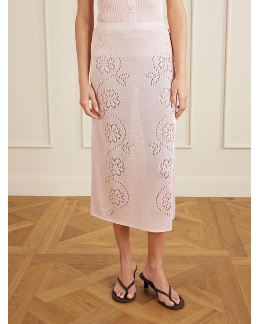 Calle Del Mar Pink Embroidered Knitted Midi Skirt