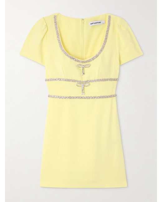 Self-Portrait Yellow Crystal-Embellished Crepe Mini Dress