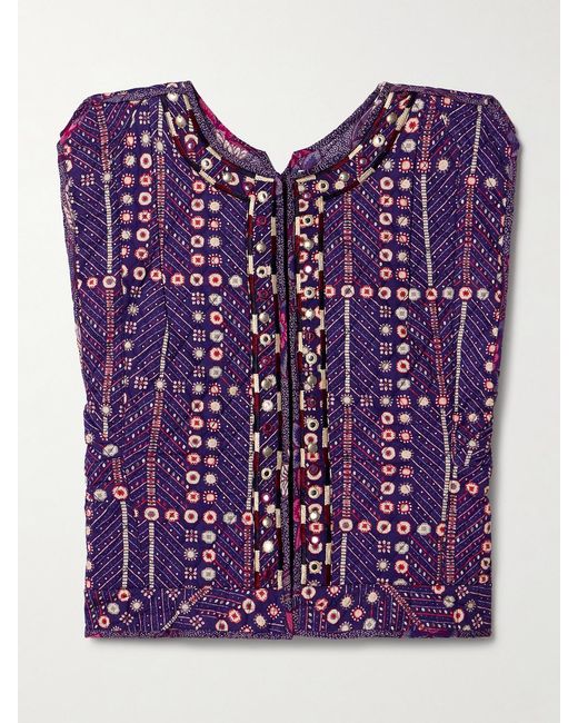 Isabel Marant Purple Cerza Quilted Embellished Printed Cotton Vest