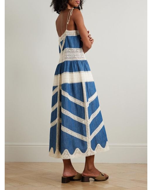 Zimmermann Blue Awaken Lace-Trimmed Denim Midi Dress