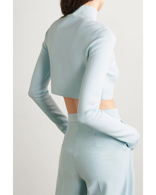 LAPOINTE Blue Cropped Stretch-Knit Top