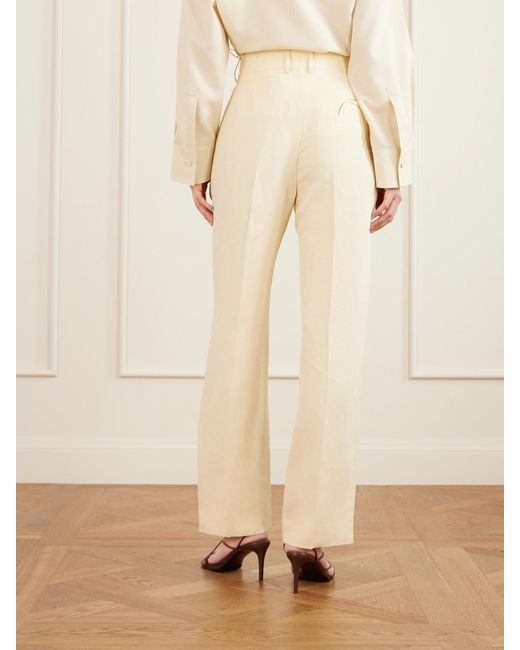 Blazé Milano Natural Savannah Pleated Linen And Silk-Blend Straight-Leg Pants