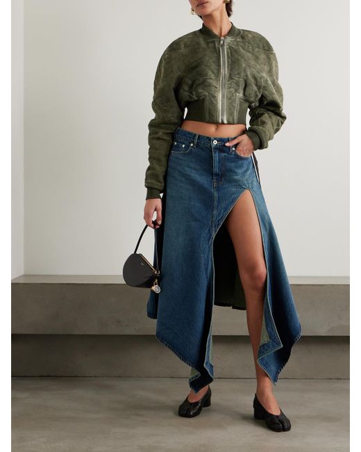 Rick Owens Green Cropped Bleached Brushed-Cotton Bomber Jacket