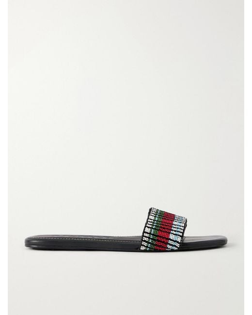 Staud White Da Adolfo Tove Beaded Leather Slides