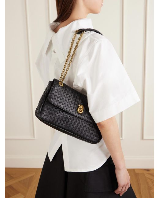 Bottega Veneta Black Madison Intrecciato Leather Shoulder Bag