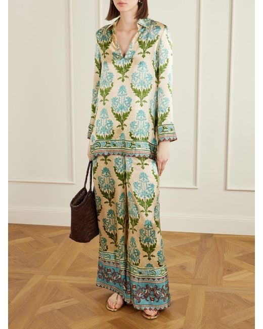 Emporio Sirenuse Green Jila Three Floral-Print Silk-Satin Shirt