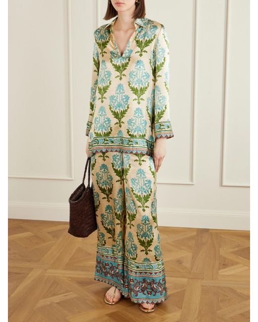 Emporio Sirenuse Green Stephan Floral-Print Silk-Satin Trousers
