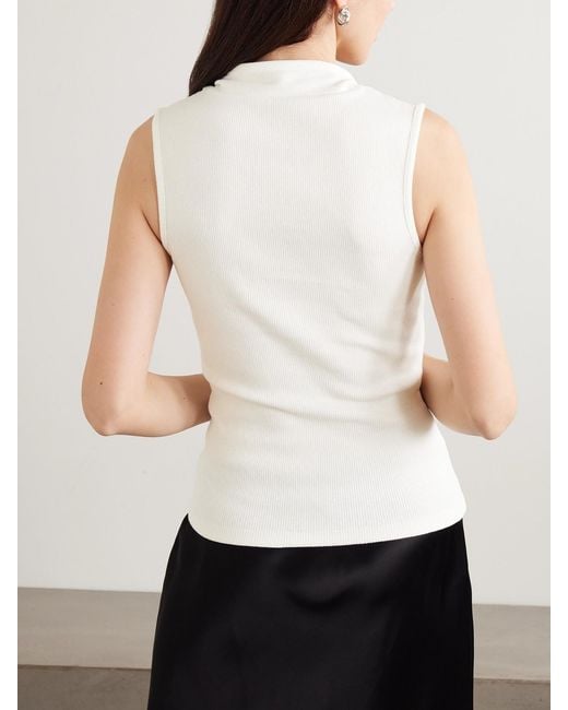 Lemaire Natural Tie-Neck Ribbed Stretch-Cotton And Linen-Blend Jersey Top
